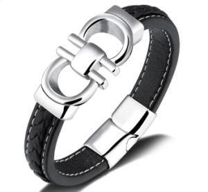 Fashion Hot Sale Men Black Leather Bracelet Stainless Steel Magnetic Buckle Bracelets &amp; Bangles Male Punk Jewelry