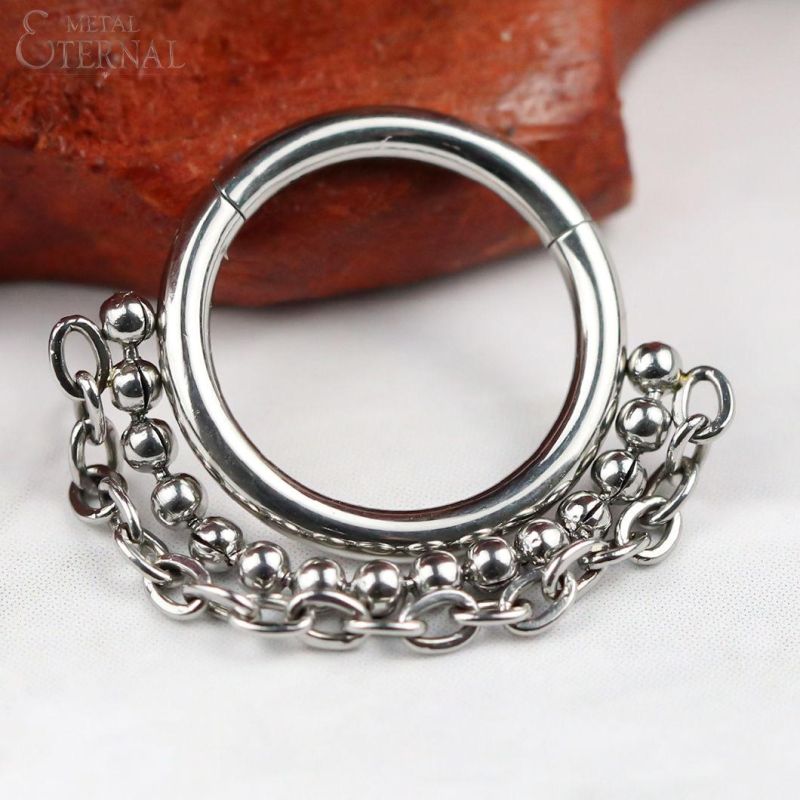 Eternal Metal ASTM F136 Titanium Balls and Chain Hinged Clicker Nose Rings Piercing Jewelry