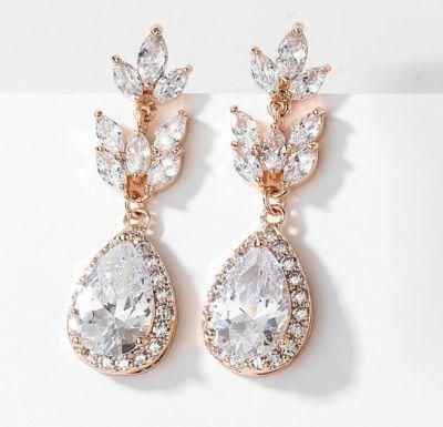 Bridal Elegant Pear CZ Earring, Wedding Pear CZ Earrng Jewelry, Rose Gold Earring