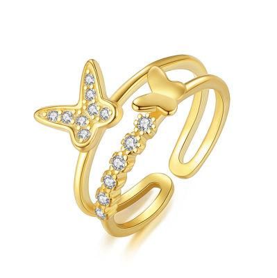 Fashion Jewelry 925 Sterling Silver Double Layer Butterfly Ring Women Girls Daughters Gift Exquisite Luxury