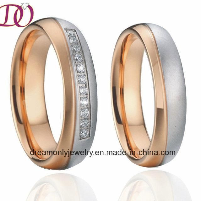 Bicolor Rose Gold and White Color Stainless Steel Wedding Band Couple Rings Pair