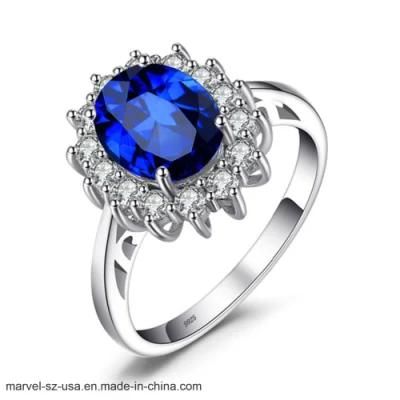 Women Jewelry Blue Sapphire Gemstone Ring 925 Sterling Silver Ring
