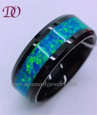 Black Tungsten Ring Blue Carber Fiber Inlay