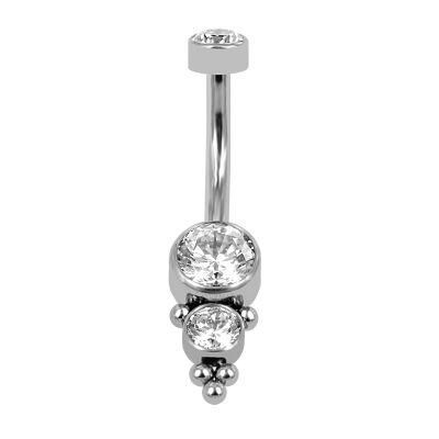 High Quality Titanium Implant Grade Internal Threaded White CZ Bezel Beaded Belly Button Ring Piercing