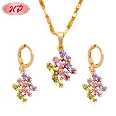 Colorful Women&prime;s Crystal Dubai Gold Plated Jewelry Set for Birthday Gift