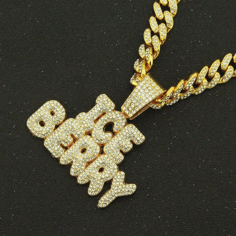 Hip Hop Splicing Full Diamond Letter Pendant Necklace