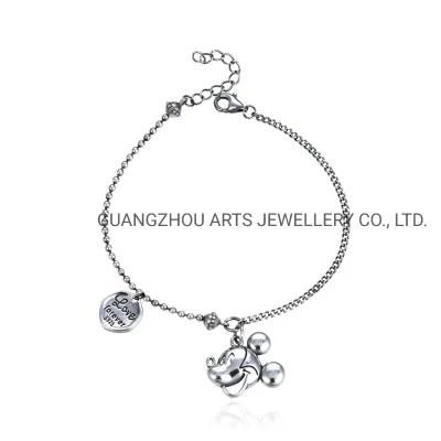 Fashion 925 Sterling Silver Cute Micky Mouse Ladies Bracelet