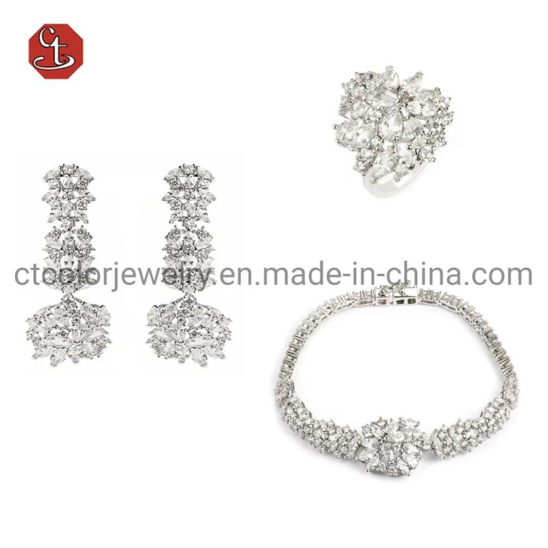Luxury Brass Jewelry 925 Sterling Silver Earrings Cubic Zircon Jewelry Sets