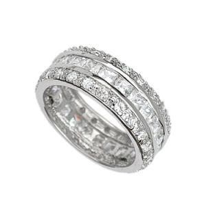 Stunning Round Cut CZ Sterling Silver Wide Band Engagement Ring