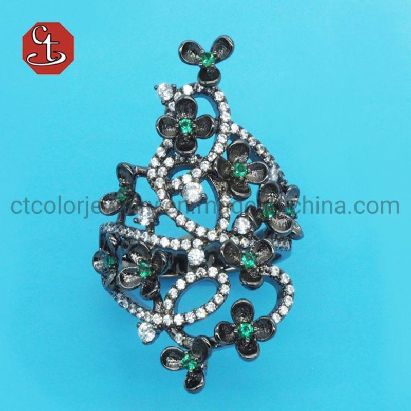 Luxury Flower Ear Drop Jewelry Retro Metal with CZ Copper or Silver Earrings