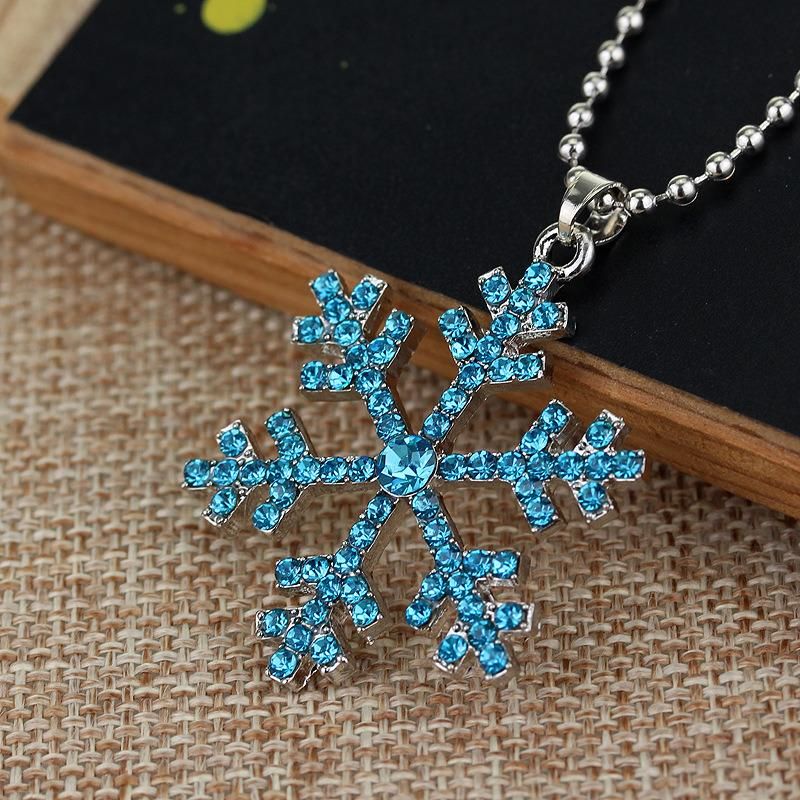 Snowflake Necklace with Blue Nickel Alloy Diamond Pendant and Snowflake Earrings