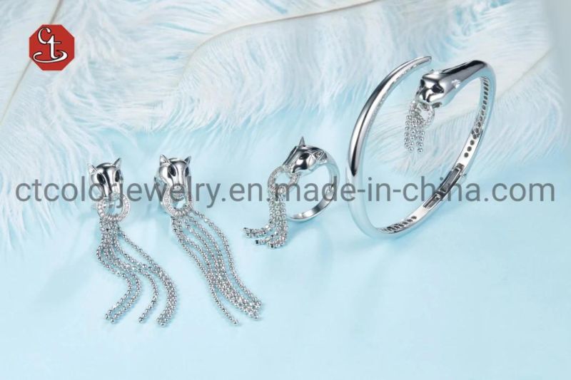 Fashion Black Eyes Leopard Bangle Paved Zircon Stone Black Eyes Panther Open Bangle for Women Party Jewelry