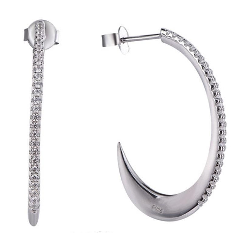 925 Sterling Silver J-Shaped Earring with CZ