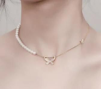 Fashion Temperament Pearl Butterfly Necklace Jewelry 2021 New Summer Design Clavicle Chain