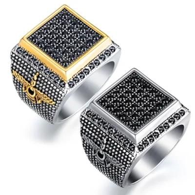 Mens Stainless Steel Ring with Square Cubic Zirconia, Perfect Gift for Mens Fashion Jewelry