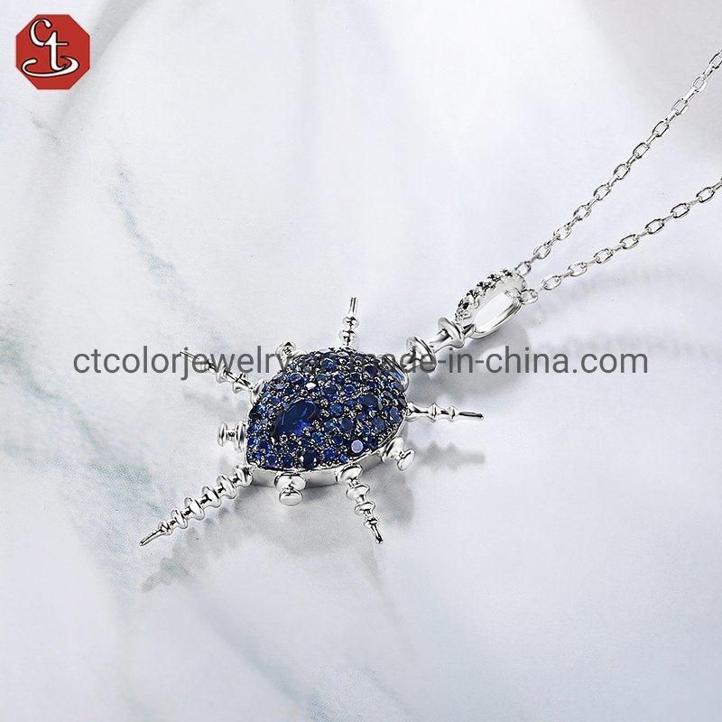 Factory wholesale women 925 sterling silver blue spinel fashion necklace