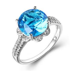 Royal 925 Sterling Silver Blue Topaz Zirconia Stone Anniversary Ring