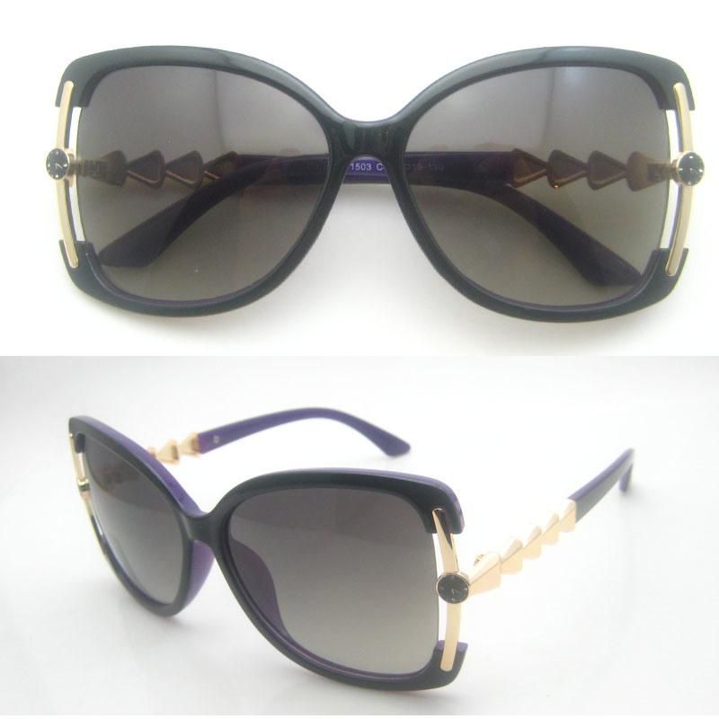 Woman Fashion Acetate Sunglasses with Metal Decoraction