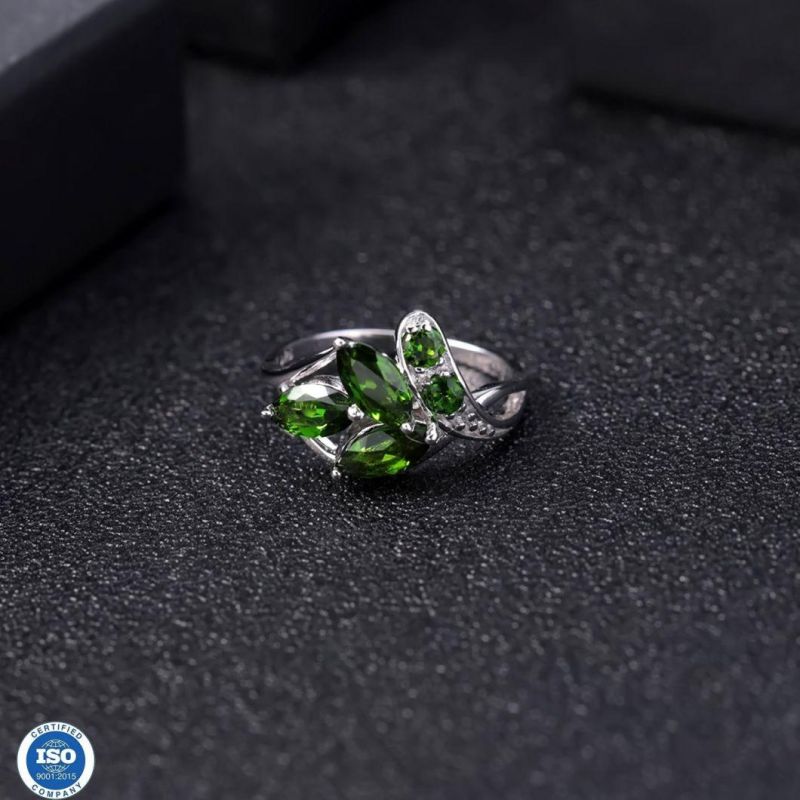 Hot Sale Jewelry Drop-Shipping Service Natural Chrome Diopside Sterling Silver Ring 925 Custom Gemstone Rings for Women