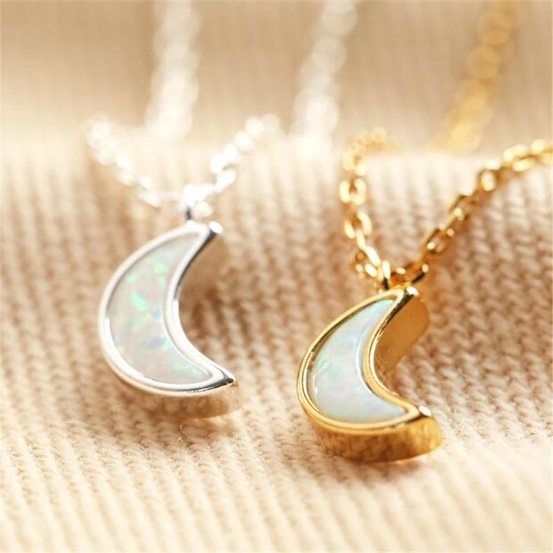 Abalone Opal Moon Charm Necklace in 18K Gold Plated
