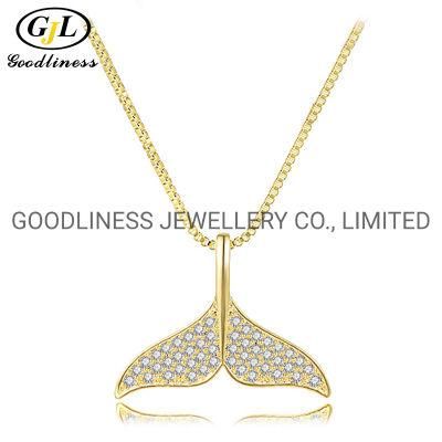 925 Sterling Silver CZ Whale Tail Necklace Fine Jewelry