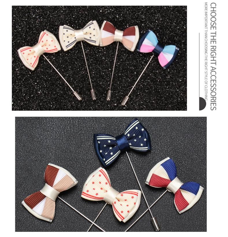 Handmade Mens Suit Fabric Bowtie Shape Lapel Pin Brooch Boutonniere Stick Butterfly Brooches