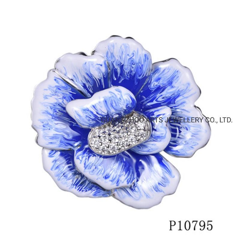 Wholesale 925 Sterling Silver Delicate Enamel Painted Flower with Czs Pendant