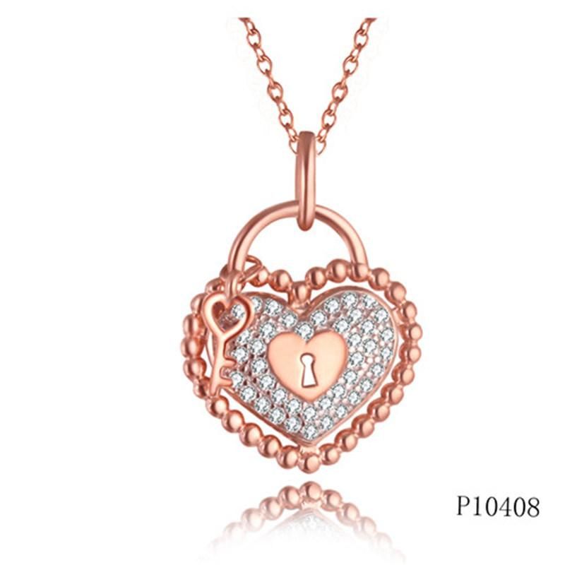 Rose Gold Plating Heart Lock Perle Effect Silver Pendant