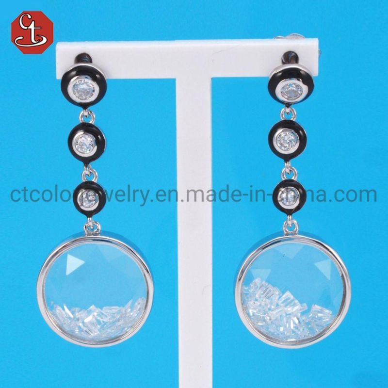Fashion Long Special Glass Earring Drop Enamel Earring Colorful AAA+ Cubic Zirconia Earring 925 Sterling Silver Jewelry