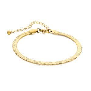 Flat Chain Stacking Bracelet for Women Gold Plated Square Chain Stainless Steel Herringbone Thin Bone Chain Snake Bracelet