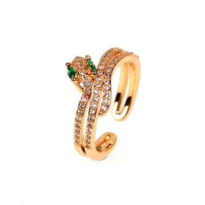 Fashion Jewelry 18K Gold Plated Snake Ring Cubic Zirconia Brass Ring for Women