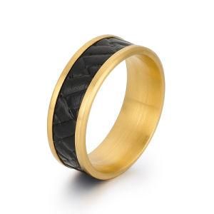 Fashion Genuine Leather Stainless Steel Band Ring