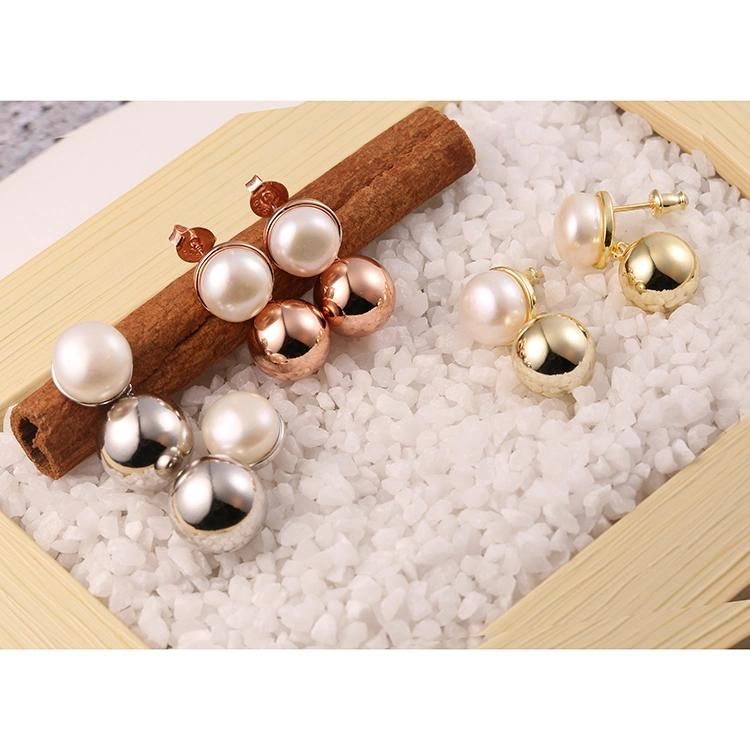 Fashion Jewelry 925 Silver High Quality Gold Plated Fashion Accessories Fresh Water Pearl Ball Jewellery Factory Wholesale Earrings