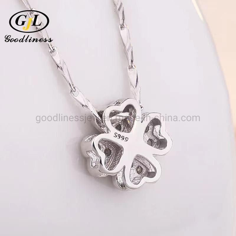 Initial Delicated Rhineshtone Pendant Lucky Four Clover Leaf Women Necklace