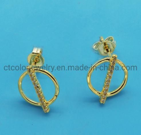 14K Gold Plated 925 Sterling Silver Post Fashion Jewelry Cubic Zirconia Circle Earring