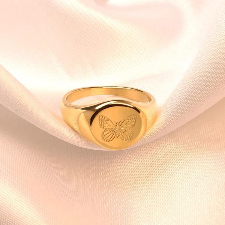 Ins Hot Style Gold Plated Carved Ring Korean Version Simple Stainless Steel Rings