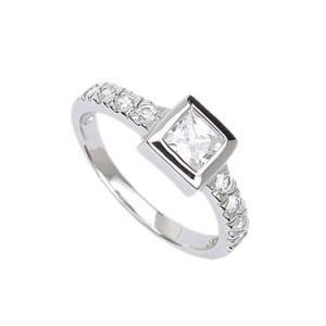 Gorgeous Sterling Silver Clear Square CZ 925 Lady Engagement Ring