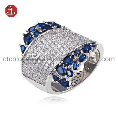 Fashion European Jewelry Sapphire Crystal CZ Brass or Silver Ring