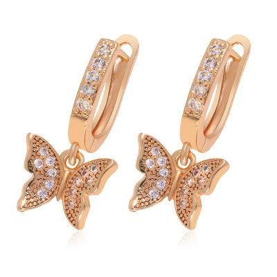 Custom Gold Plated Luxury Women&prime;s Zircon Butterfly Drop Earings