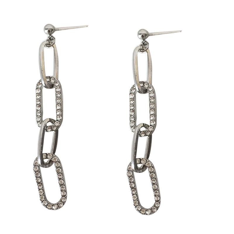 Manufacturer Custom Good Quality Fashion Jewellery Wholesale Women Interlocking Exaggerated Link Chain Earrings with Stone Pave for Lady Elegant Jewelry Gift