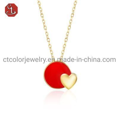 Wholesale 925 silver Gold plated Pendant Necklace Jewelry with Red Enamel Heart for Women