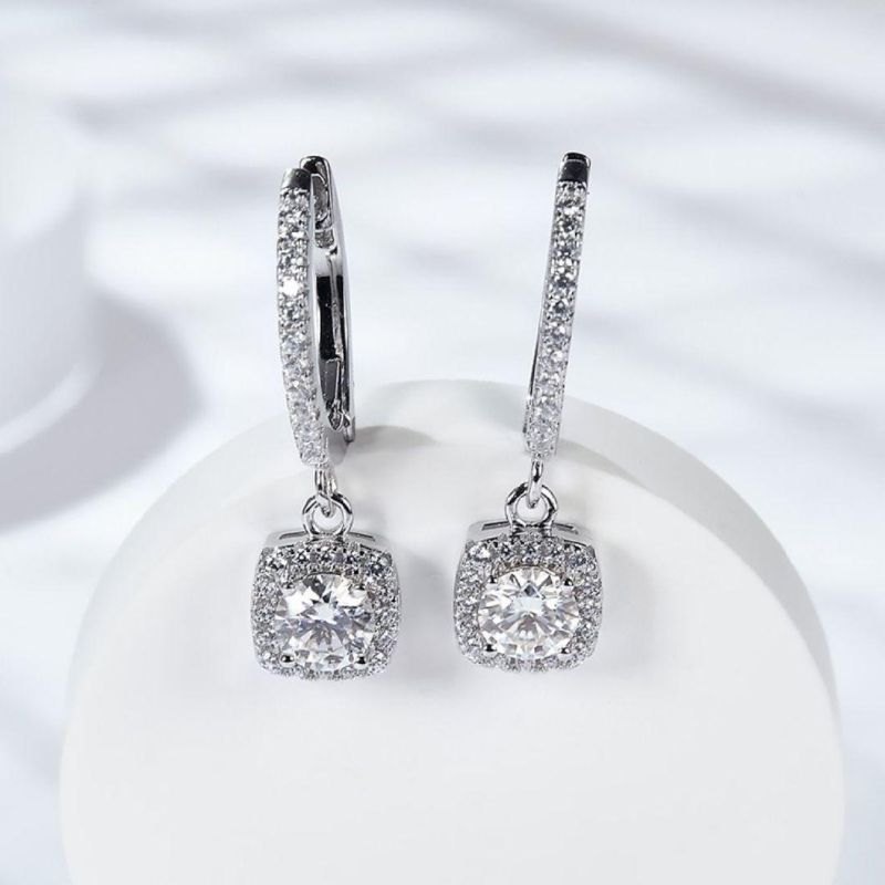 S925 Sterling Silver Hoop Earrings 5mm 6.5mm Round Shape Moissanite Stone Hot Sale Products