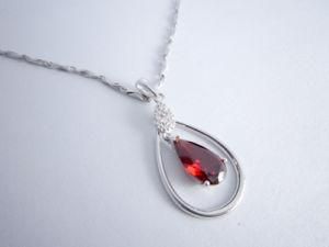Jewelry with Red Gem Silver Necklace Pendant (PS1428-B)