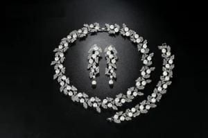 Simulated Pearl Bridal Silver Gold-Color Jewelry Set