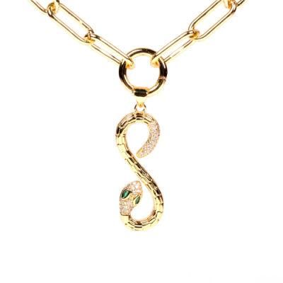 New Design Gold Plated Copper Snake Shaped Pendant Necklace with Crystals