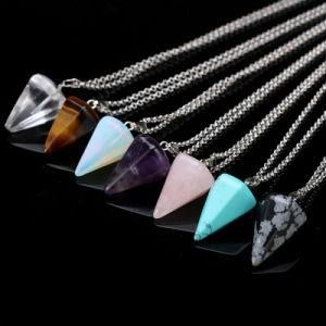 Women Hexagonal Columns of Natural Stone Pendant Necklace