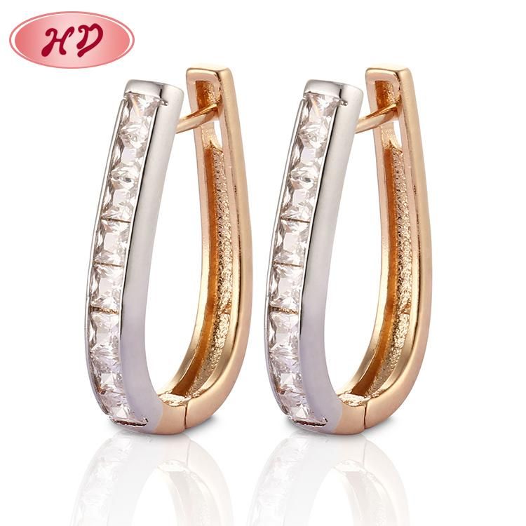Fashion Women Costume Jewelry 14K 18K Gold Plated Imitation Huggie Hoop Earring with CZ Pearl
