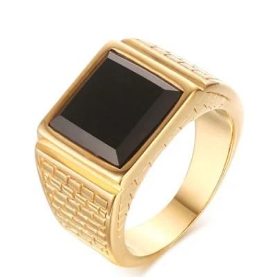 Stainless Steel Agate Gold Ring European and American Style Men&prime; S Ring