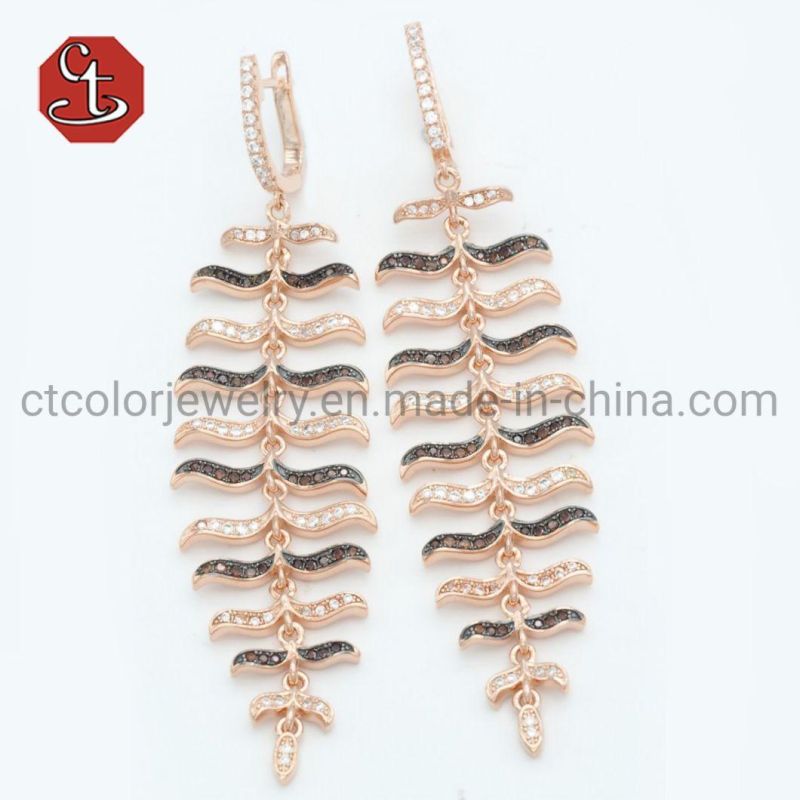 AAA Cubic Zircon Plants Style Silver Earring Long Eardrop
