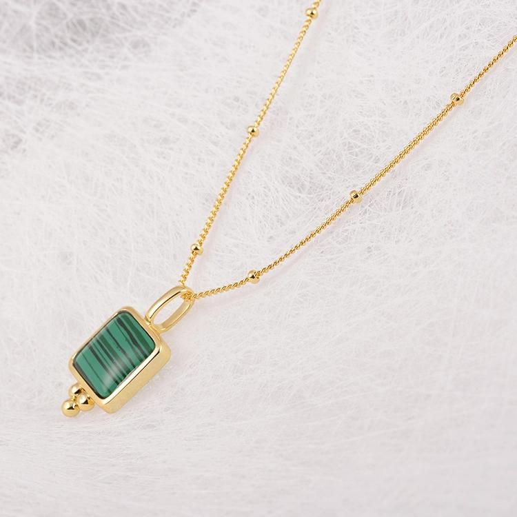 Fashion Accessories Big Malachite Gold Plated Fashion Jewelry 925 Silver Factory Wholesale Jewellery Trendy Women Fine Necklace